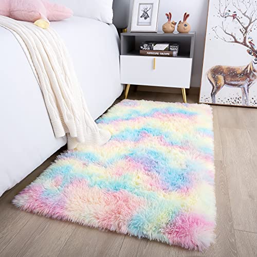 Noahas Rainbow Fluffy Soft Runner Rug - Non-Slip Kids Bedroom