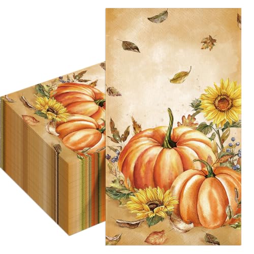100-Count Fall Napkins - Retro Pumpkin & Maple Design - 4.3x7.9 Inch