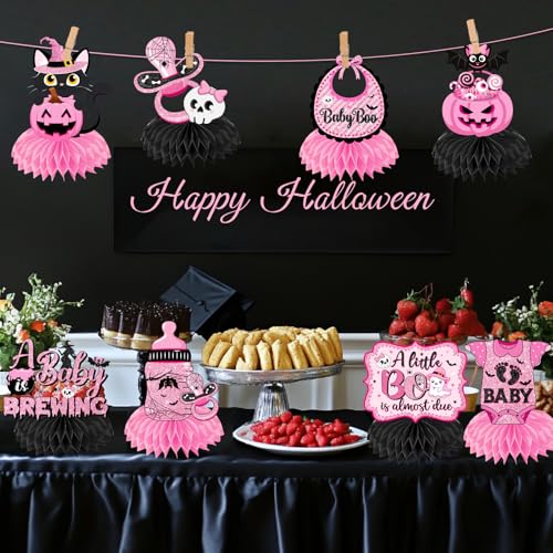 12Pcs A Little Boo Baby Shower Honeycomb Centerpieces - Pink Halloween Decorations