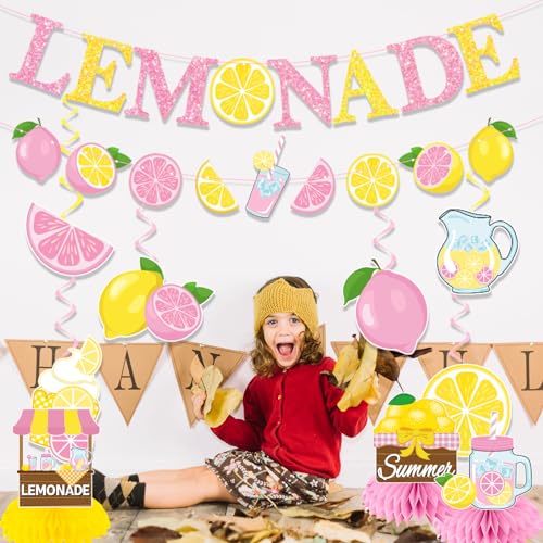 Pink Lemonade Party Decorations Set - Banner, Swirls & Centerpieces