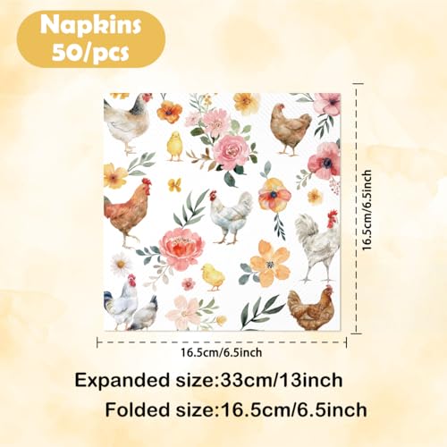 50PCS Watercolor Floral Chicken Napkins - Rustic Party Supplies