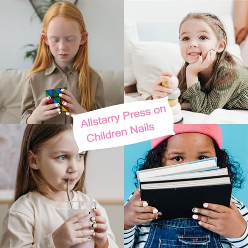 Allstarry Romantic French Kids Press-On Nails 72pcs Pre-Glue Full Cover
