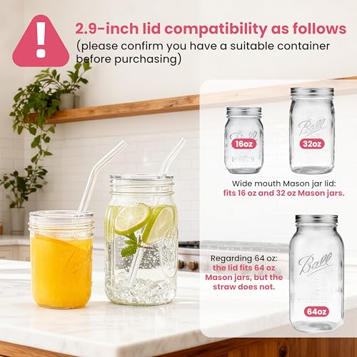 LUVCOSY Reusable Mason Jar Lids with Glass Straw Hole - 2-Pack