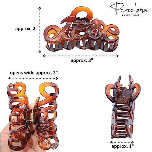 French Love Tortoise Shell Hair Claw Clip 3 Inch No Slip Grip Elegant Style