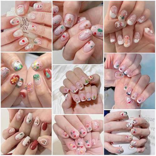 KZBTRBT Colorful Glitter Christmas Nail Art Stickers 3D Snowflake Santa Reindeer Cute Decals - 33