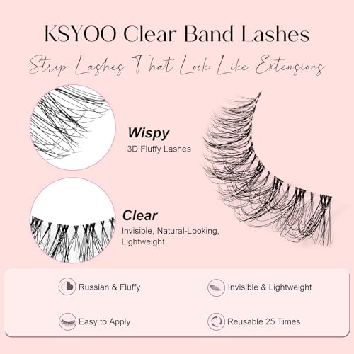 KSYOO Clear Natural A9 Wispy Cat Eye D Curl Fake Eyelashes 8-15mm Faux Mink