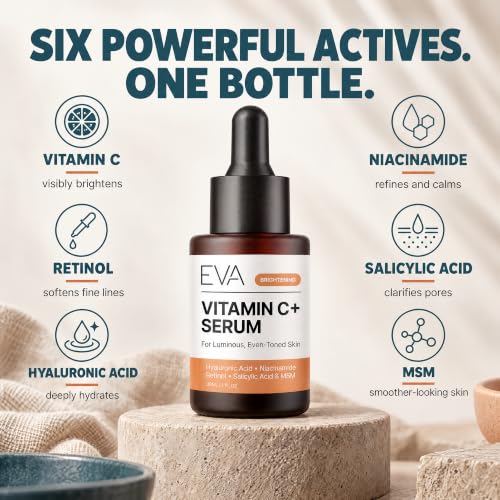 Eva Naturals Vitamin C Serum with Retinol & Niacinamide - 1 oz, Brightening & Anti-Aging