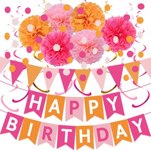 Hot Pink and Orange Birthday Party Decoration Set