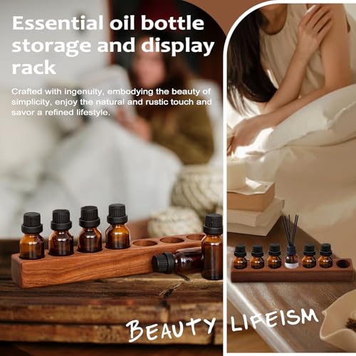 Consnew Reddish-Brown Natural Ebony Wood Essential Oil Holder with 7 Compartments
