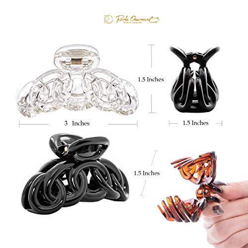 RC ROCHE 6 Pack Medium Black, Brown & Clear Hair Claw Clips for Strong Hold Women