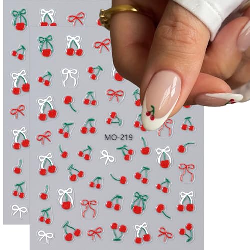 Cherry Nail Stickers – 2 Sheets Self-Adhesive Nail Art Decals