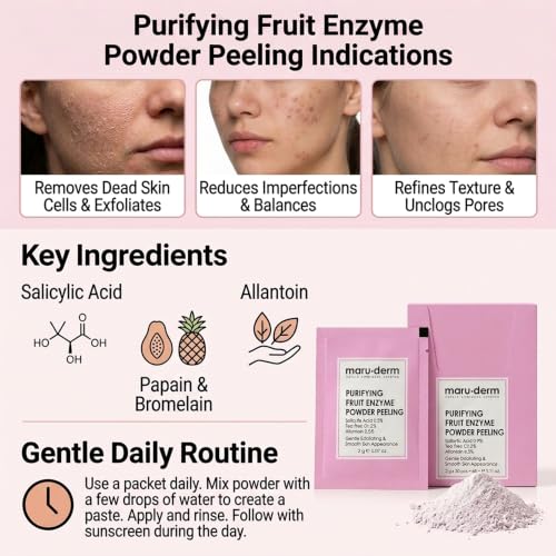 Maruderm Fruit Enzyme Powder Exfoliant for Face - Gentle Pore Cleansing & Brightening, 60g