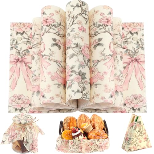 150 Sheets Pink Floral Wax Paper for Food Wrapping, 9.8x8.3