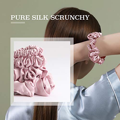 MTSNOO 22 Momme Mulberry Silk Scrunchies for Hair - 4 Pack, Rosy Pink