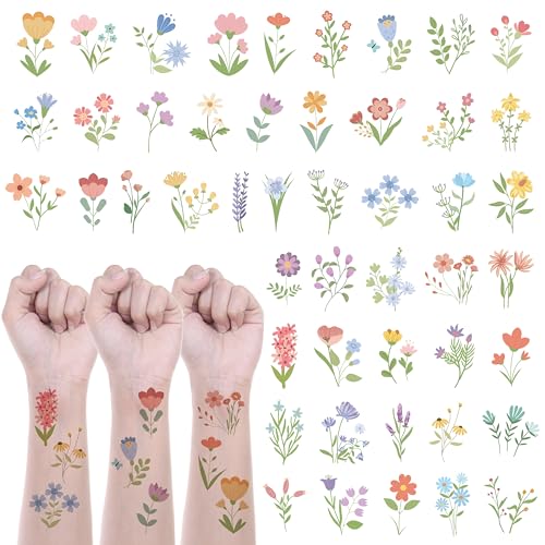 ANGOLIO 144P Flower Temporary Tattoos - Realistic Waterproof Floral Stickers for Body Art