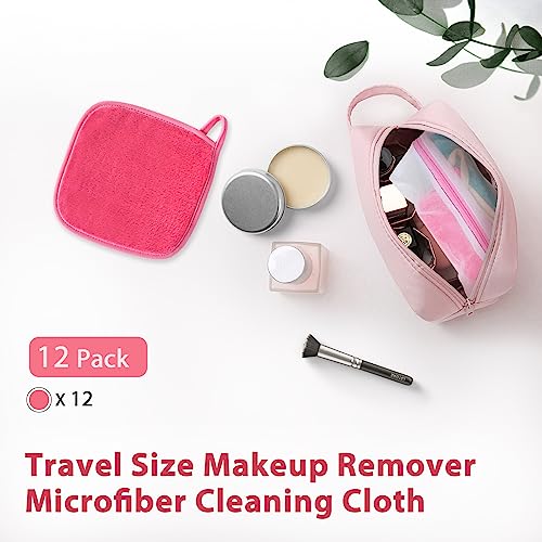 Pink Reusable Makeup Remover Cloths 12 Pack - Gentle Microfiber Facial Towels