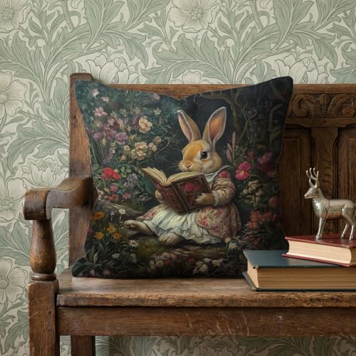 Vintage Floral Rabbit Throw Pillow Cover - 18x18 Inch Flannel Cushion Case