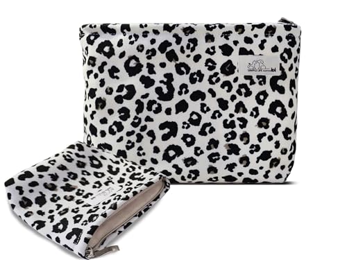 HAPPYHEIDI Large White Leopard Makeup Bag Set - 2 Travel Pouches