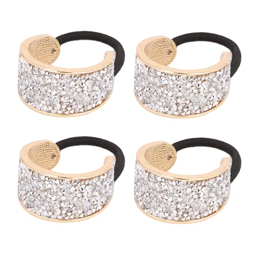 YISSION Silver Rhinestone Sparkly Hair Ties - 4 Pack Elegant Ponytail Holders
