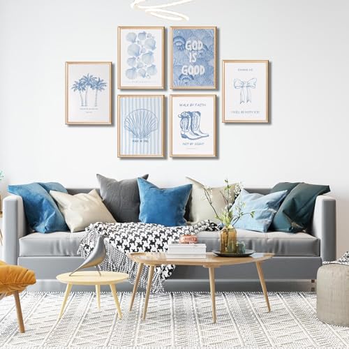 Coastal Christian Wall Art Set - 6 Unframed Posters with Bible Verses