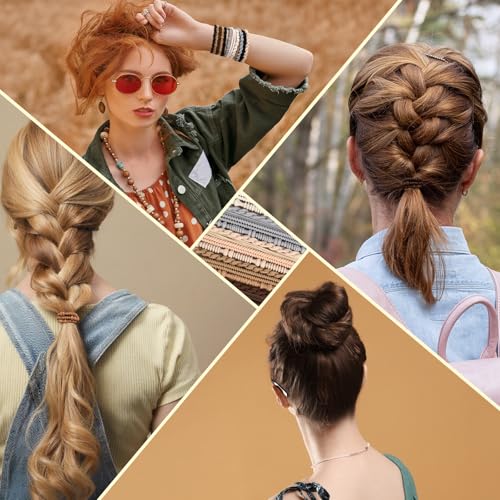 28 Pcs Boho Hair Ties Set - Braided Elastic Bracelets for Women