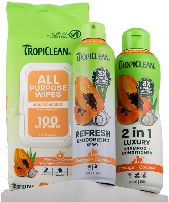 TropiClean 2-in-1 Dog Shampoo & Conditioner - Moisturizing Papaya Scent | Puppy & Cat Safe, 20oz
