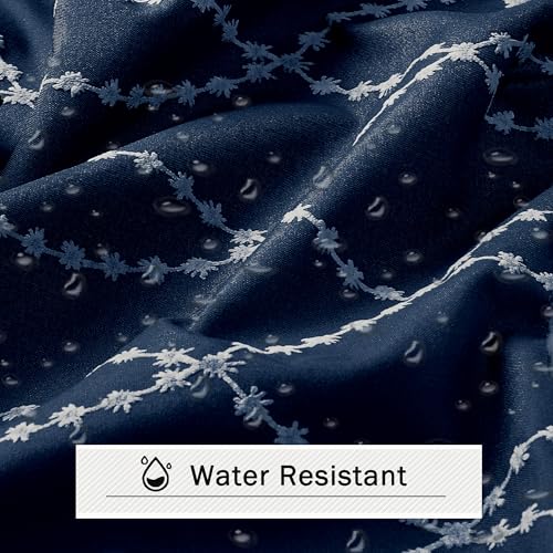 Navy Blue Shower Curtain with Tassels, 72x72 Inches, Boho Vintage Design