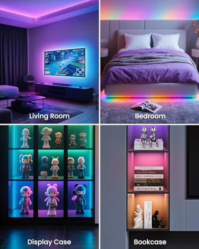 RGB+IC LED TV Backlight Strip 9.84ft for 32-43 Inch TVs, Music Sync, Bluetooth Control, 44 Scene Modes