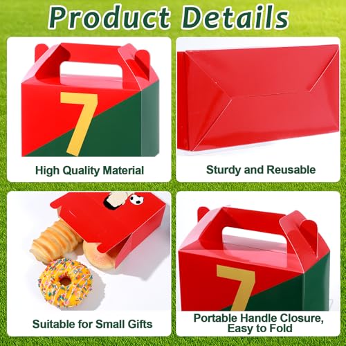 12 Soccer Star Treat Boxes - Red & Green Goodie Bags for Parties