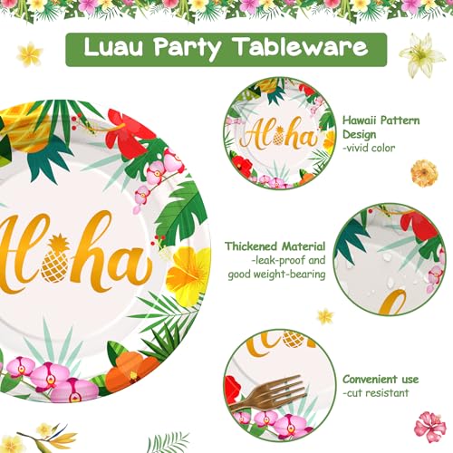 Hawaiian Tropical Party Plates & Napkins Set - 72PCS for 24 Guests