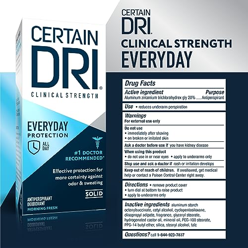 Certain Dri Everyday Strength Clinical Antiperspirant - 72-Hour Sweat & Odor Protection for Excessive Sweating - Strong Deodorant for Men & Women, Fresh Scent, Underarm Sweat Control - 2.6 oz