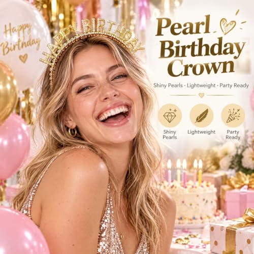 Lawie 10-Pack Colorful Pearl Hair Bands for Women, Birthday Headbands
