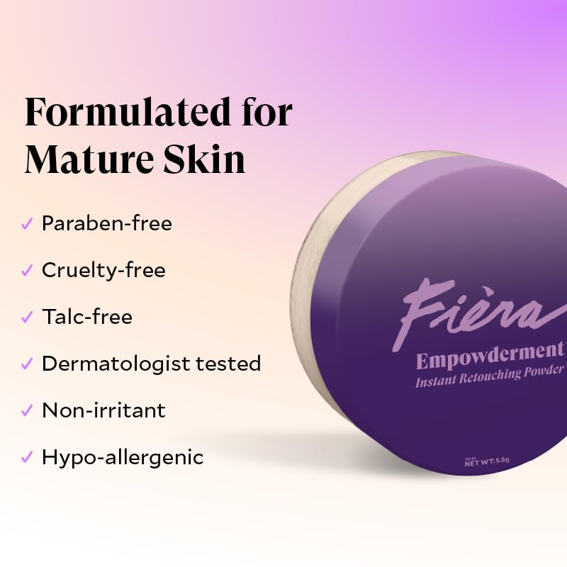 Fièra Pressed Finishing Powder - Talc-Free Blurring & Soft-Matte Formula for Mature Skin | Dark Shade, 0.2 OZ