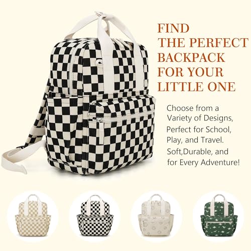 Corduroy Kids Backpack for Preschool & Kindergarten - Small, Black Checker