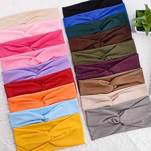 FEQO 18 Pack Classic Color Twist Headbands for Women Non-Slip Turban Hairbands