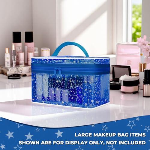 Junesters Dark Blue Clear Waterproof Makeup Bag - Travel Toiletry Organizer