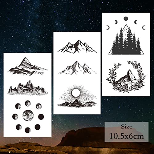 Hotoyannia Mountain Geometric Temporary Tattoos - 62 Sheets Waterproof Body Art for Adults & Kids