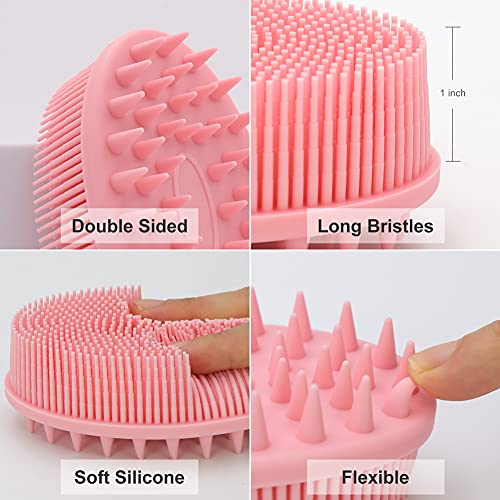 Pink 2-in-1 Silicone Body & Scalp Scrubber - Bath & Shampoo Brush, Easy to Clean