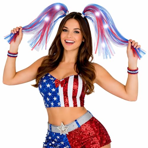 Blinkee Patriotic LED Flashing Noodle Headband - Red, White & Blue