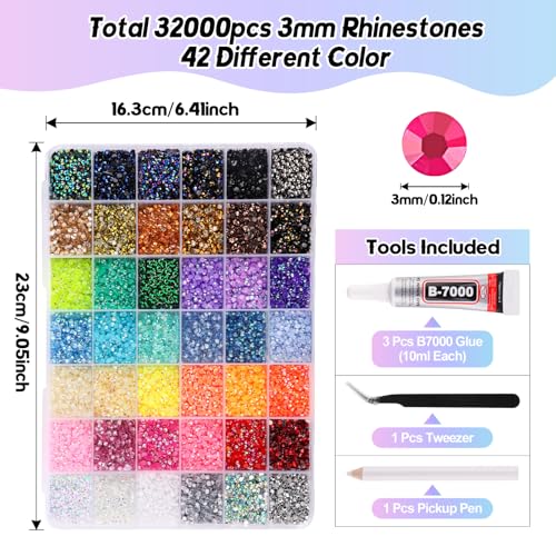 Lorvain 32000Pcs Bedazzling Kit with 42 Colors 3mm Rhinestones