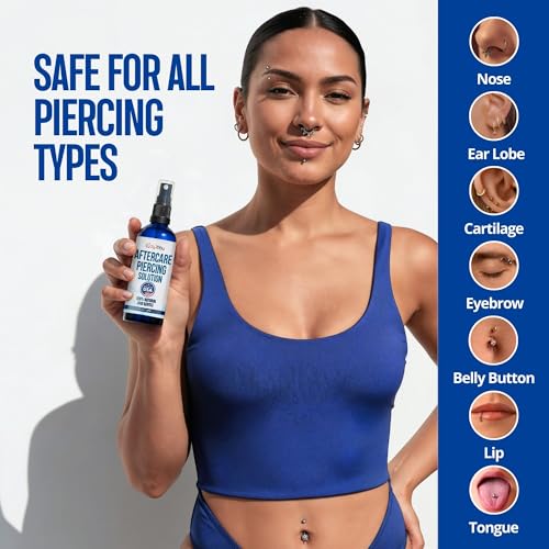 BodyJ4You Piercing Aftercare Spray - Saline Solution for Piercings Wound Wash Sterile Saline - Keloid Bump Removal Ear Nose Septum Belly Button Cartilage - Sea Salt Earring Cleaner Fine Mist 2 Fl Oz