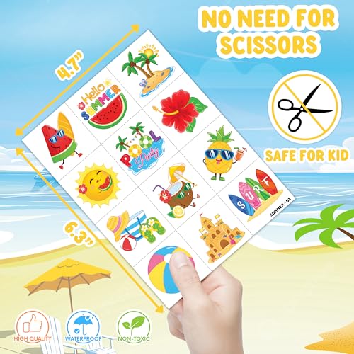 60 Pre-Cut Summer Temporary Tattoos for Kids - Hawaiian Designs