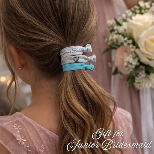 Teal Junior Bridesmaid Hair Ties - Infinity Collection 3pcs No Crease Elastic Wedding Accessories