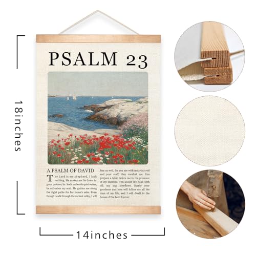 Christian Wall Art Canvas - Psalm 23 Scripture Decor, 18.5x14 Inch