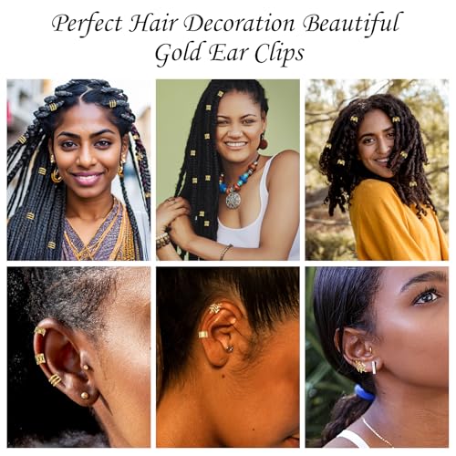 50Pcs Gold Hair Jewelry for Braids - Adjustable Cuffs & Charms