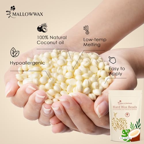 Mallowwax Hard Wax Beads, 1lb Coconut Cream Wax for Painless Hair Removal