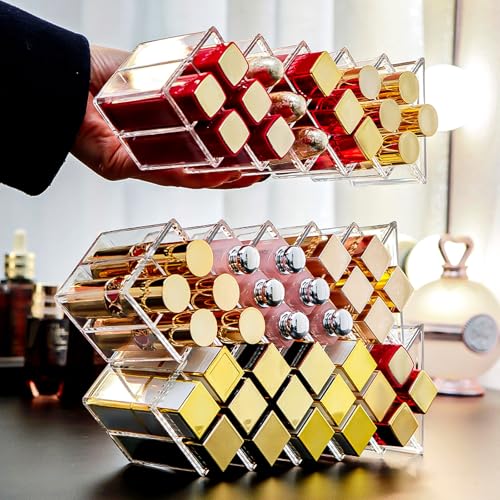 Rozer 4 Pack Fish-Shaped Acrylic Lipstick Organizer with 64 Slots - Clear Makeup Display Stand