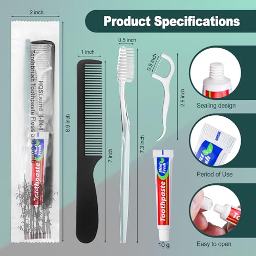 20-Pack Disposable 4-in-1 Travel Toothbrush Set with Toothpaste, Comb & Floss