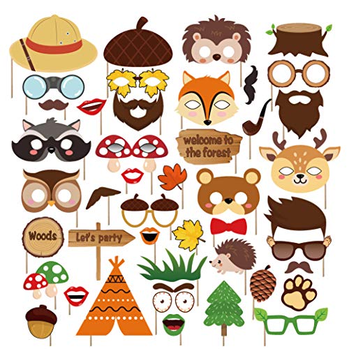 44 Pcs Woodland Animals Photo Booth Props for Kids' Parties