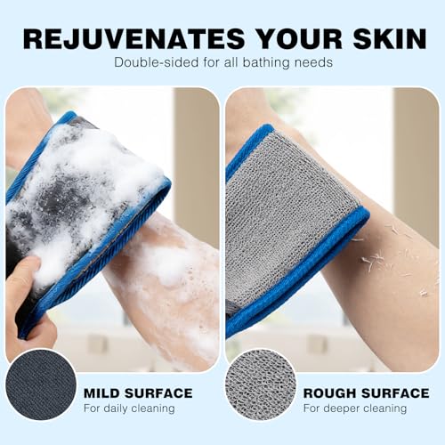 Back Scrubber for Shower - Dual-Sided Exfoliating Body Wash Strap with Handles, 2 Pack